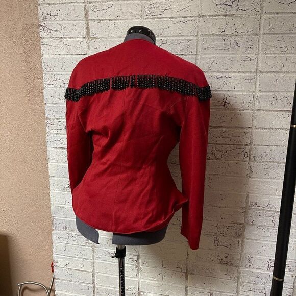 Vintage Mon-Liz Paris Red Beaded 80's Wool Jacket Small - Picture 6 of 10